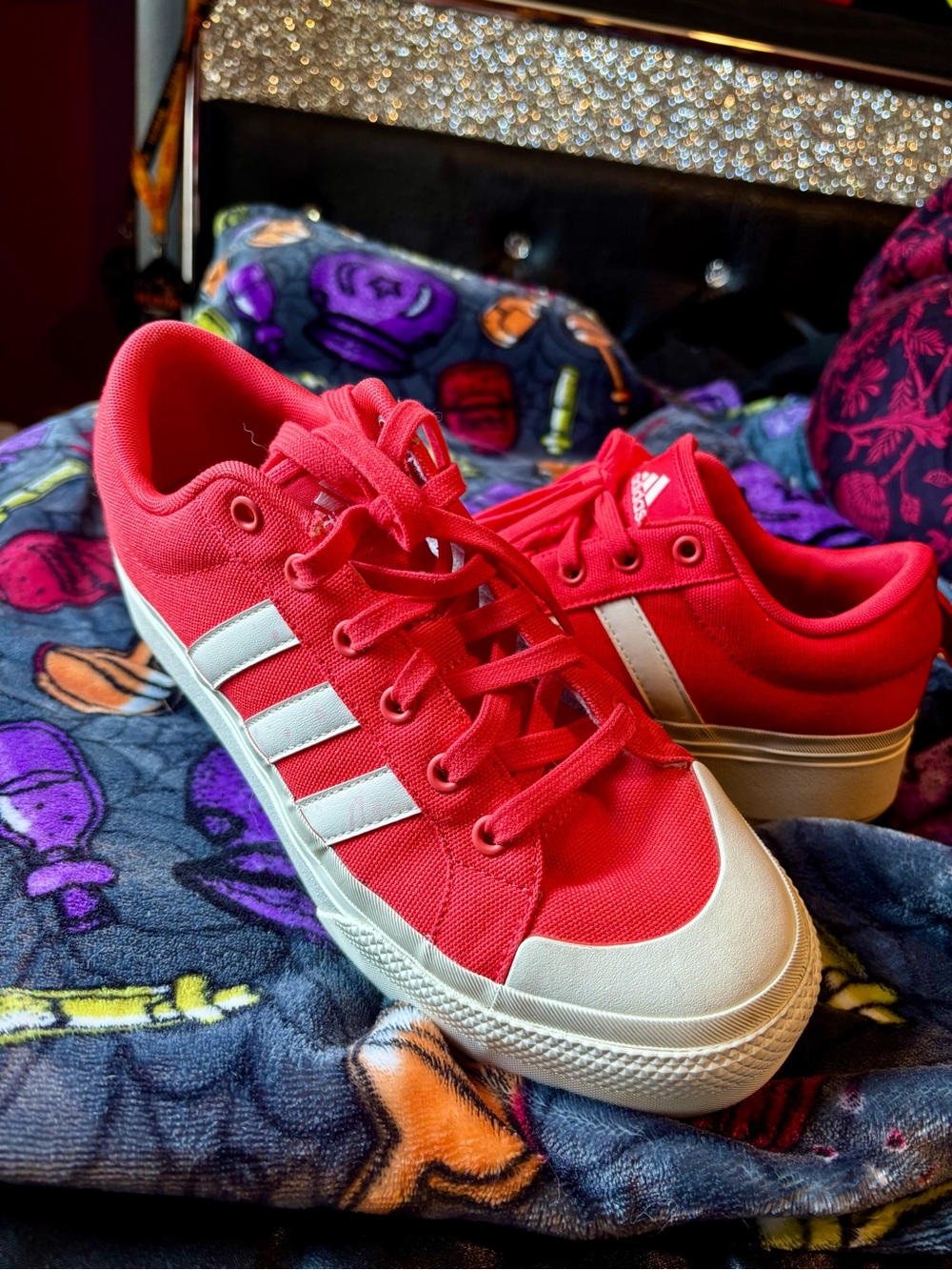 Orange Canvas Lace-Up Sneakers with White Stripes